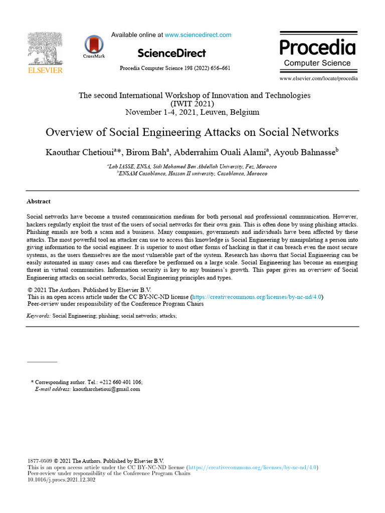 Overview of Social Engineering Attacks On Social Networks | PDF ...