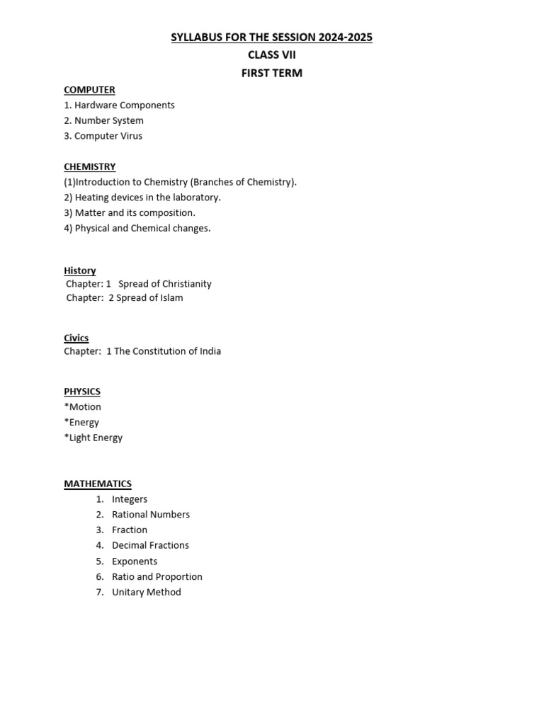 Class VII Syllabus 2024-2025 Overview | PDF | Linguistics