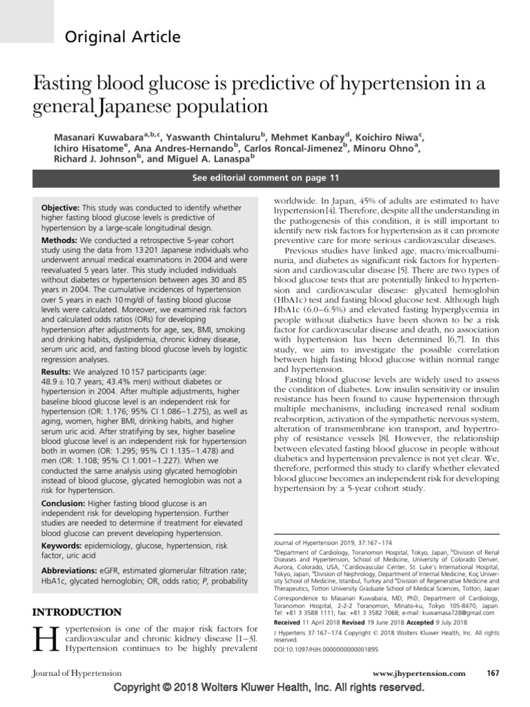 Fasting Blood Glucose Is Predictive of H | PDF | Hypertension | Diabetes