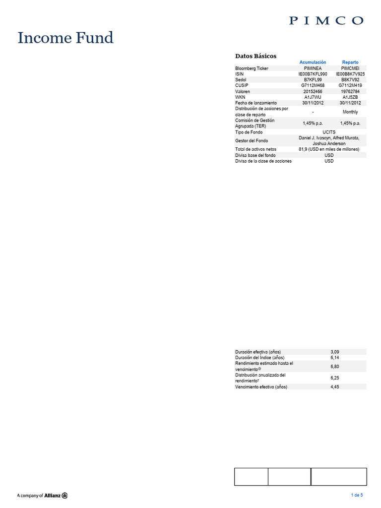 Ficha del Fondo de Ingresos PIMCO | PDF | Inversiones | Portafolio ...