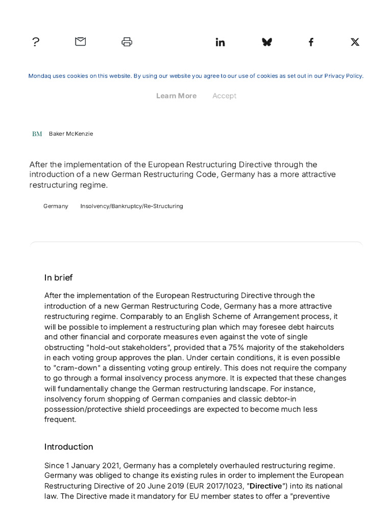 New German Restructuring Code Explained | PDF | Insolvency | Liability ...