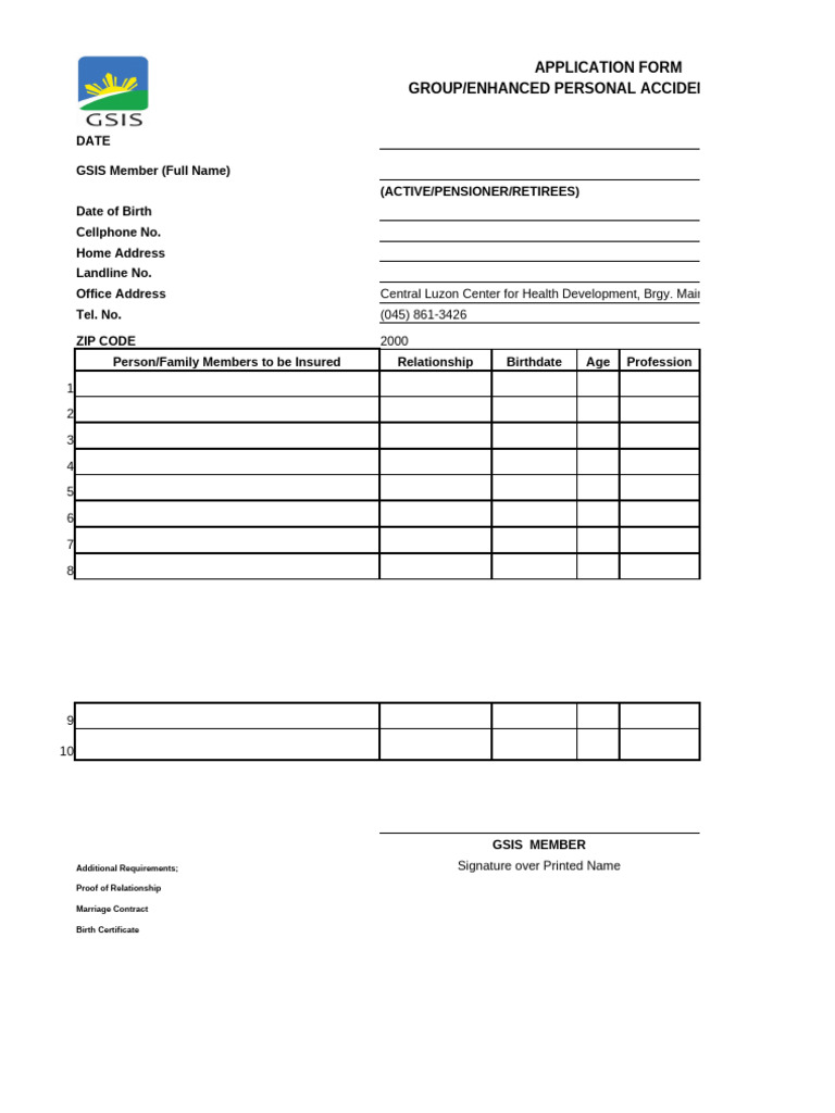 GSIS Group Personal Accident Insurance Form | PDF | Insurance ...