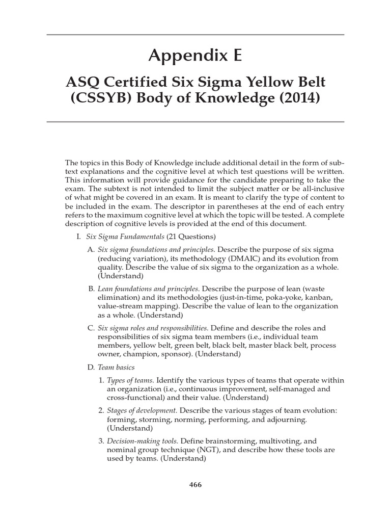 Appendix E CSSYB BOK 2014 | PDF | Six Sigma | Regression Analysis