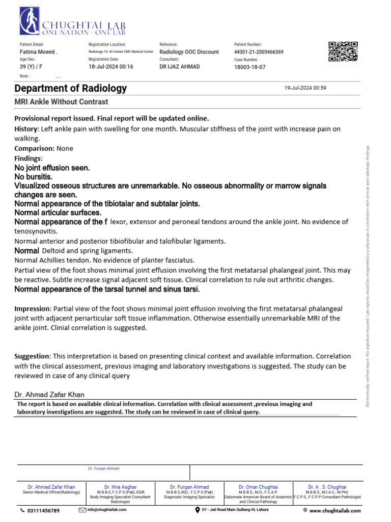 Department of Radiology: Provisional Report Issued. Final Report Will ...