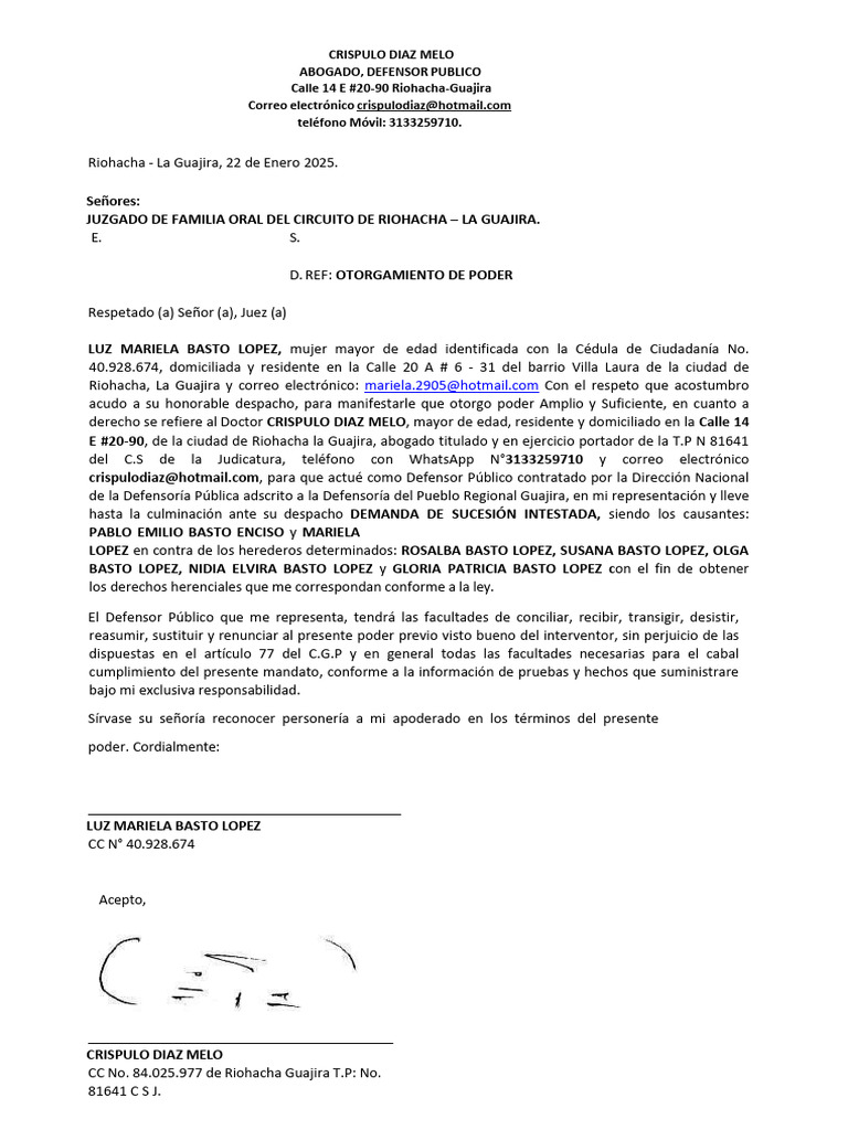 Poder Especial Sucesion - Luez Mariela Basto Lopez | PDF | Gobierno ...