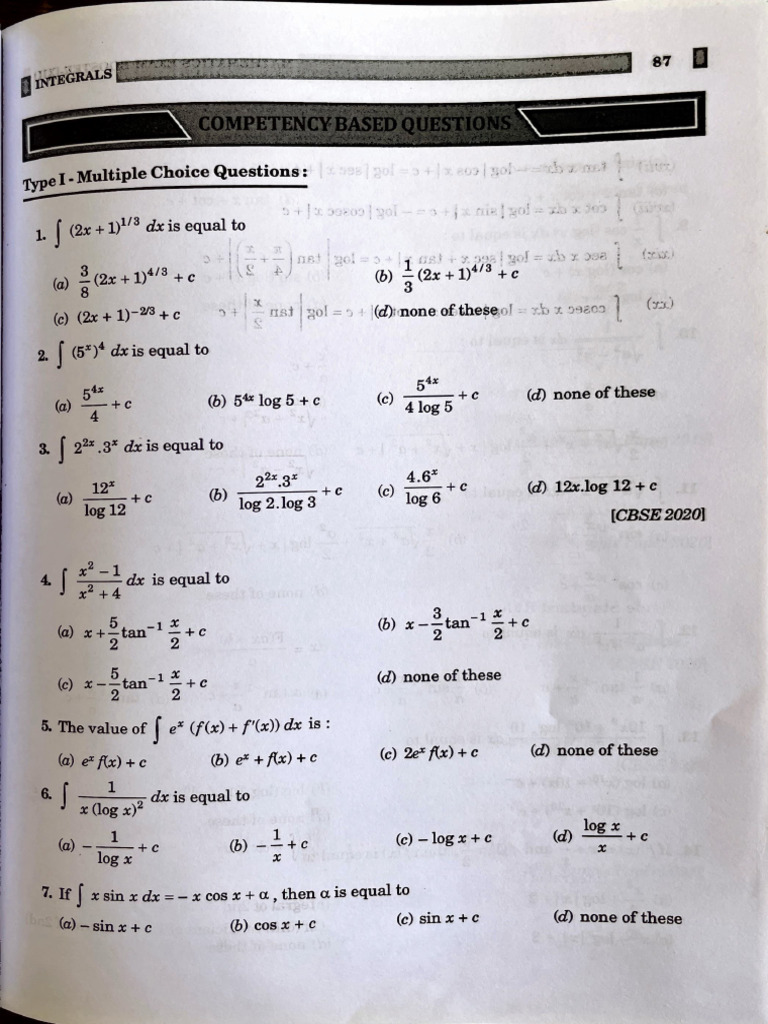 Integral Calculus Multiple Choice Questions | PDF | Algebra ...