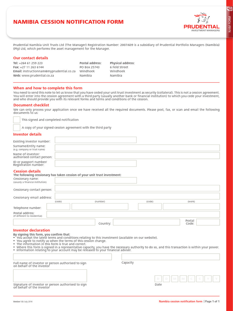 Namibia Cession Notification Form | PDF