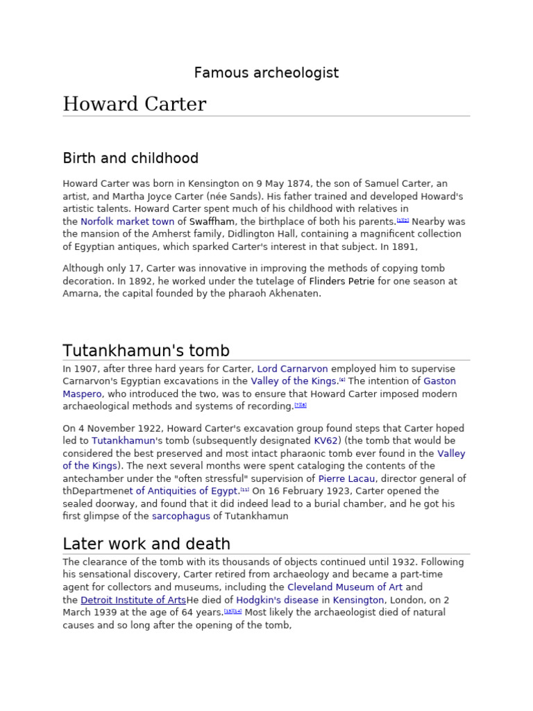 Howard Carter: Life and Discoveries | PDF | Egyptology | Ancient Egypt