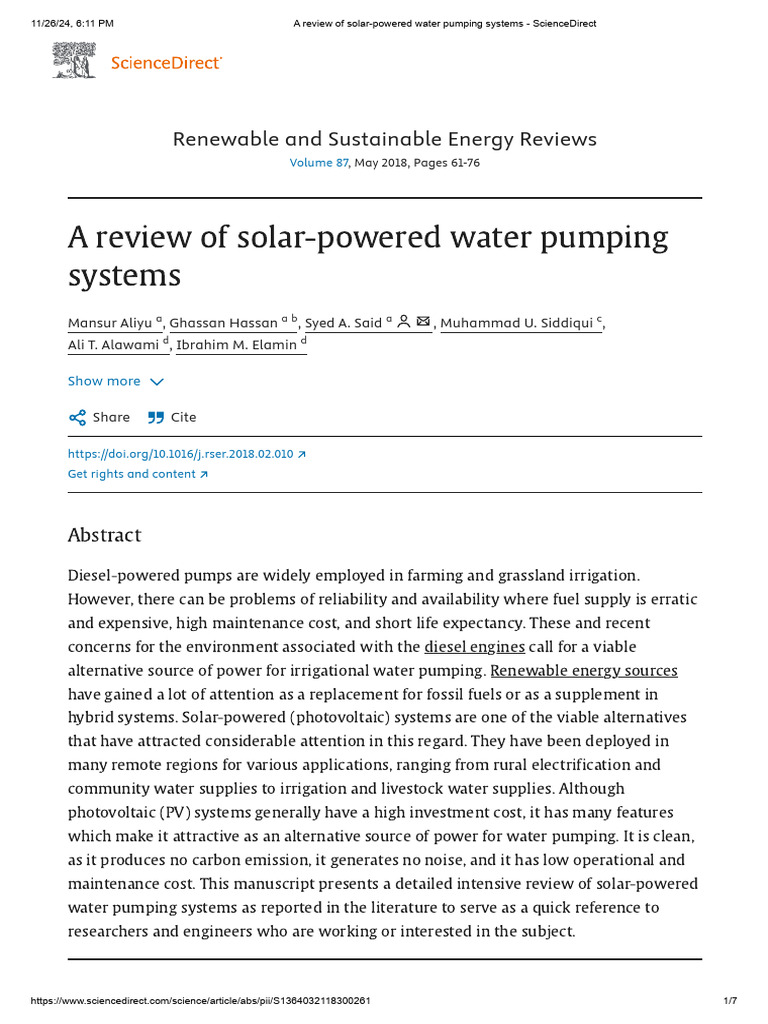 Solar-Powered Water Pumping Systems Review | PDF | Solar Power ...