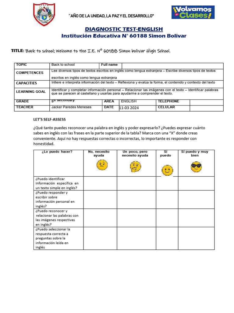 DIAGNOSTIC TEST 5th GRADE SB | PDF | Idiomas del Reino Unido