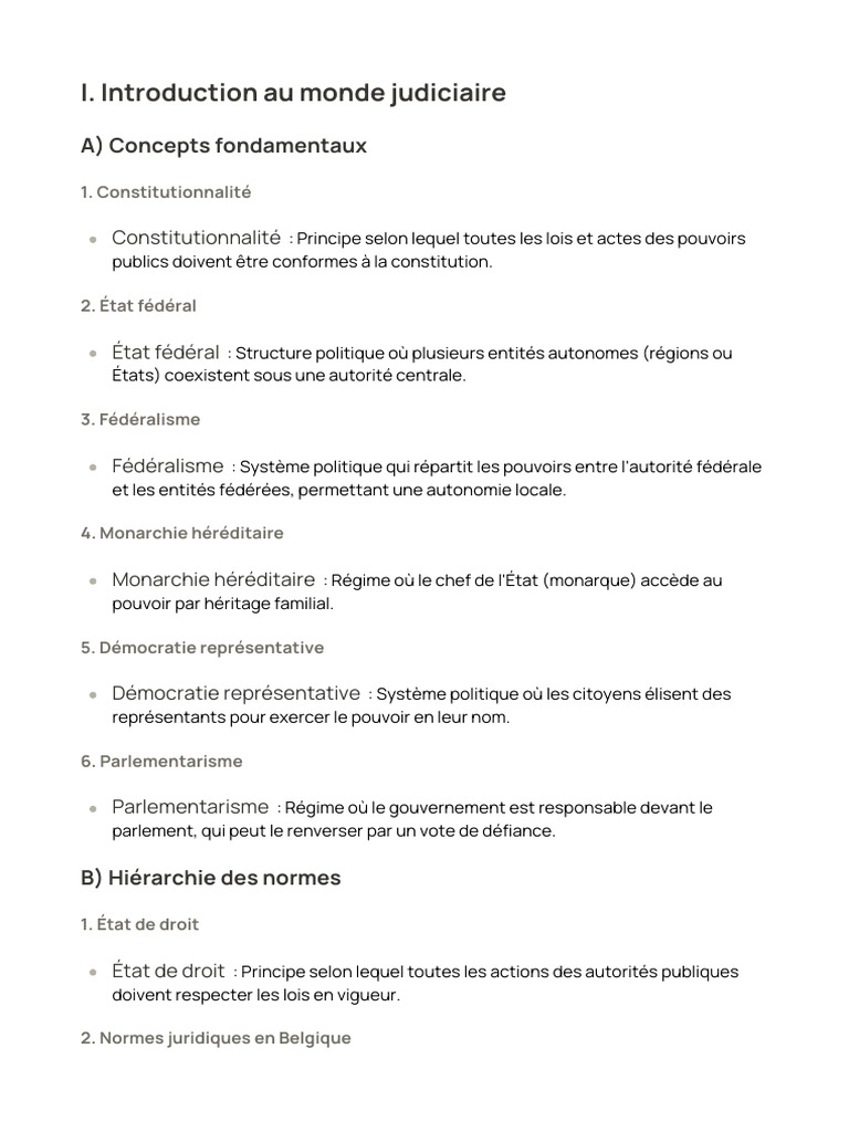 Introduction au monde judiciaire belge | PDF | Loi | Constitution