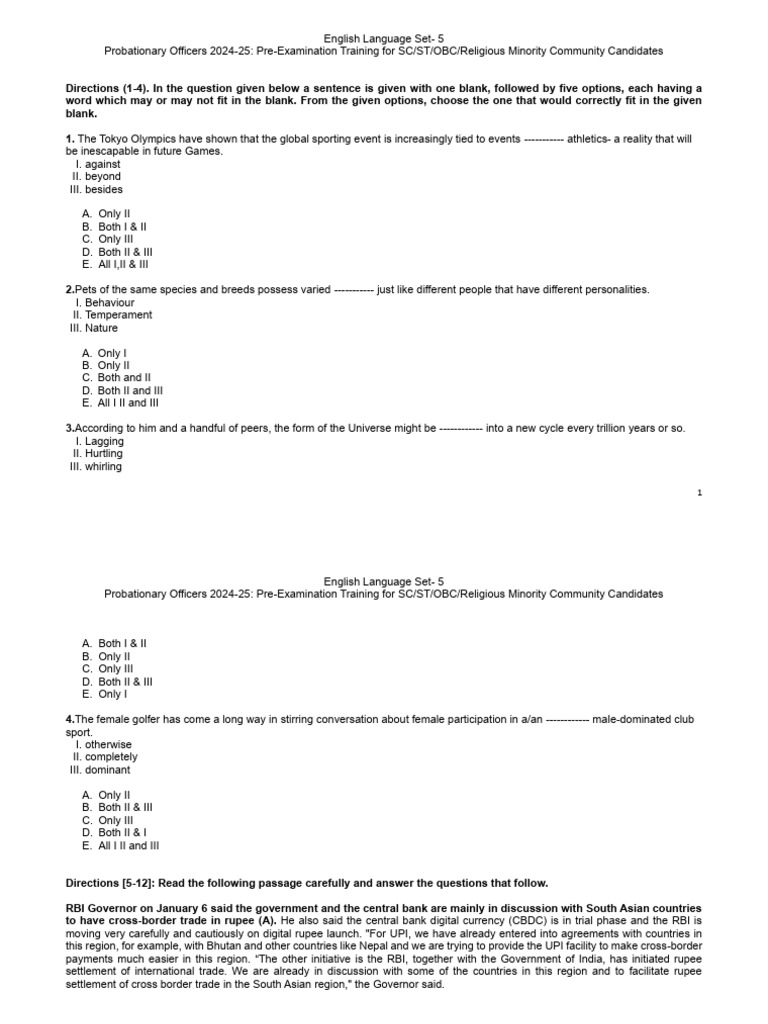 3 PO 2024-25 PET English Language Set-5 | PDF | Grammatical Number | Verb
