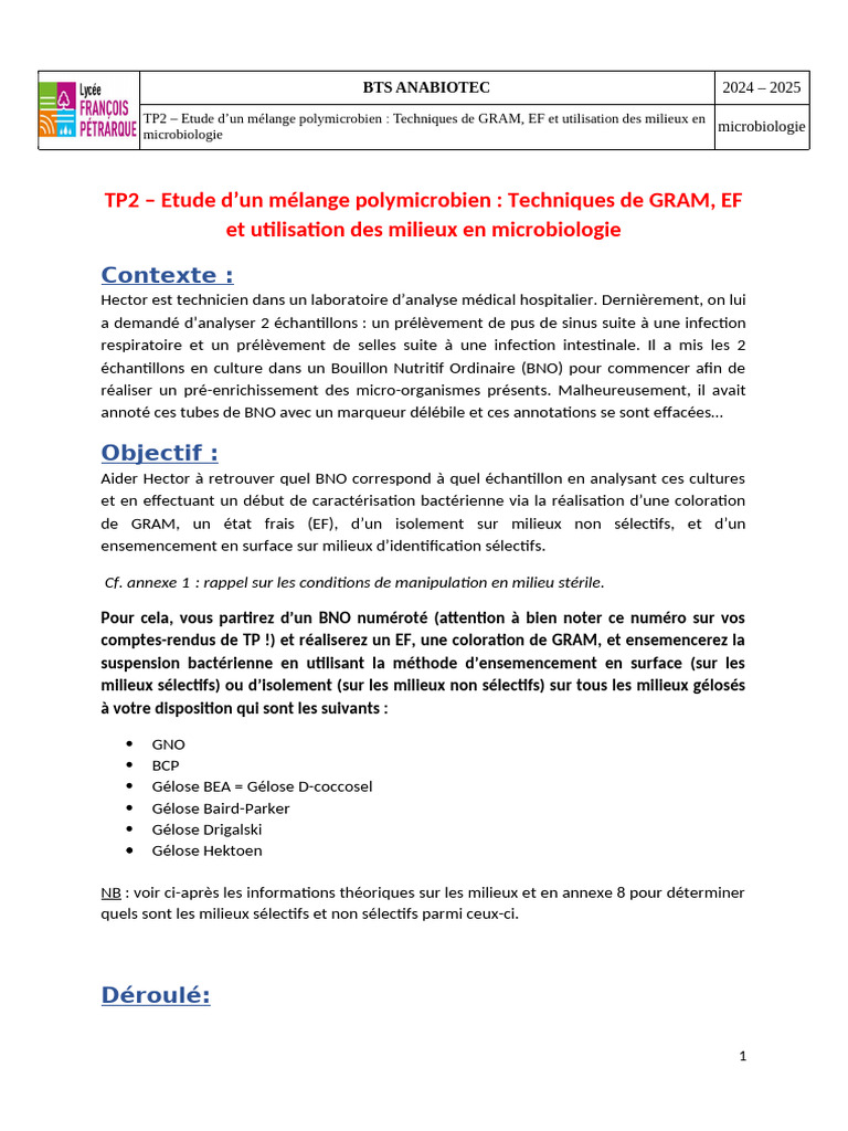 Analyse de suspension bactérienne en TP | PDF | Microbiologie | Bactérie