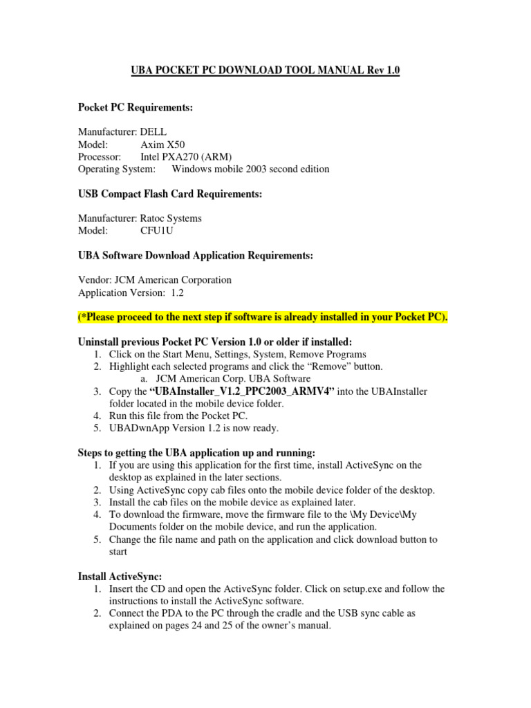 UBA Pocket PC Download Tool Manual | PDF | Computer File | Personal ...