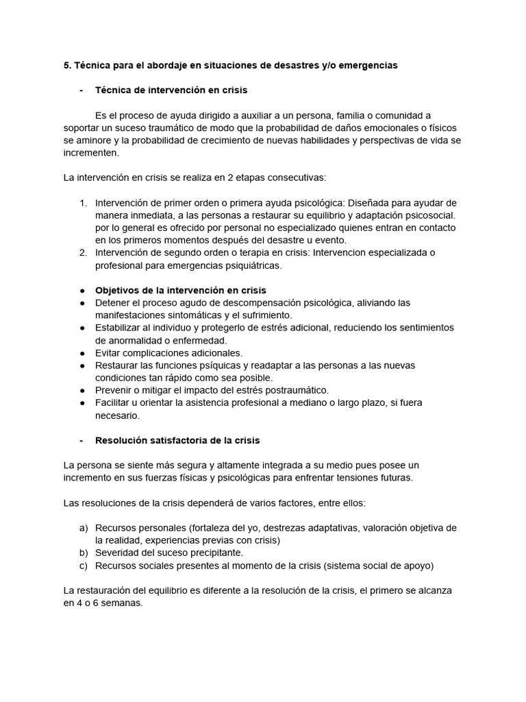 Técnica para El Abordaje en Situaciones de Desastres y - o Emergencias ...