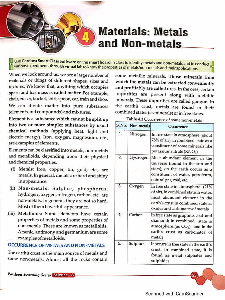 Metals and Non Metals For Grade 8 Textbook PDF | PDF