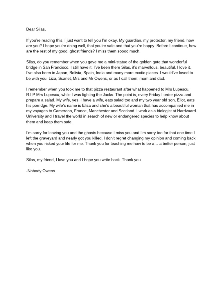 Letter from Nobody Owens to Silas | PDF
