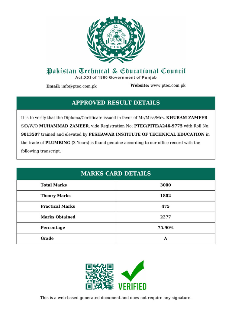 PTEC Verification 9013507 | PDF