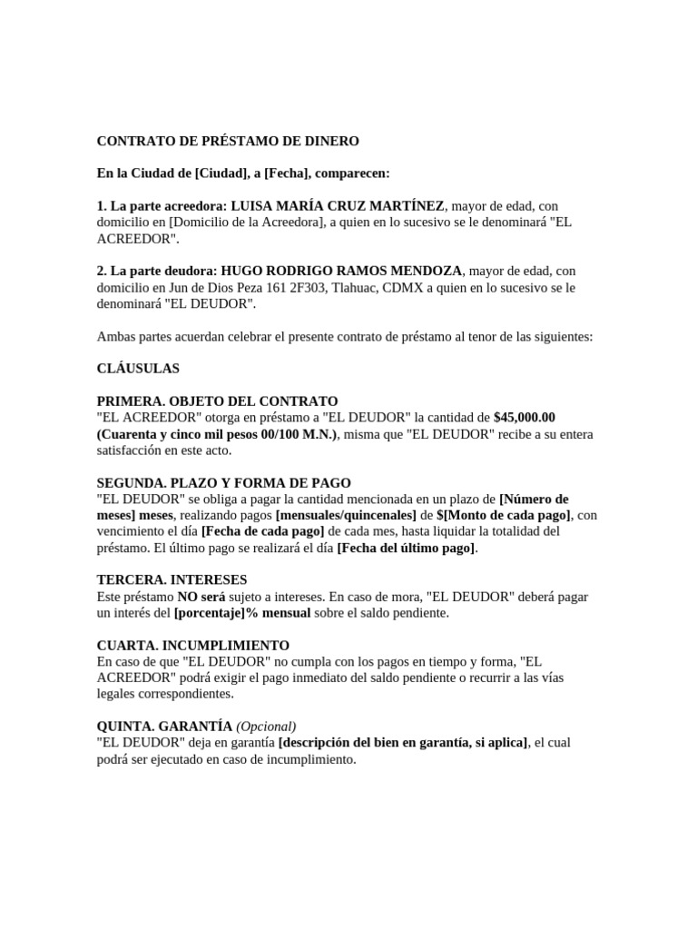 Contrato de Préstamo de Dinero 2023 | PDF