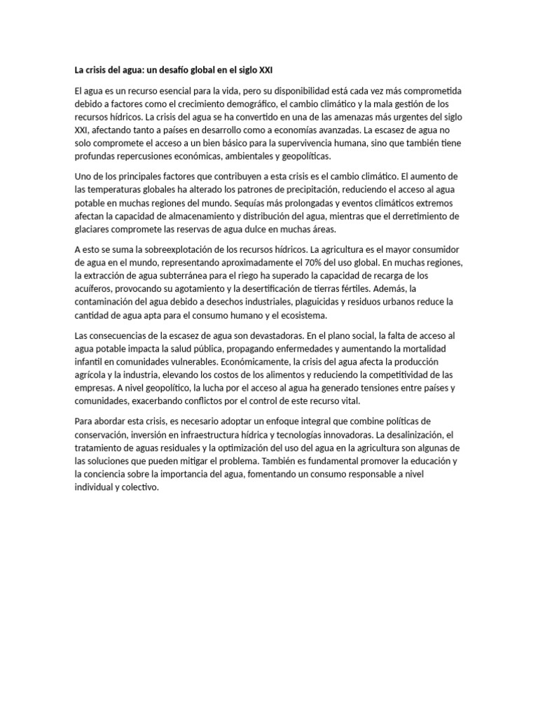 La Crisis Del Agua | PDF | Agua | Escasez de agua