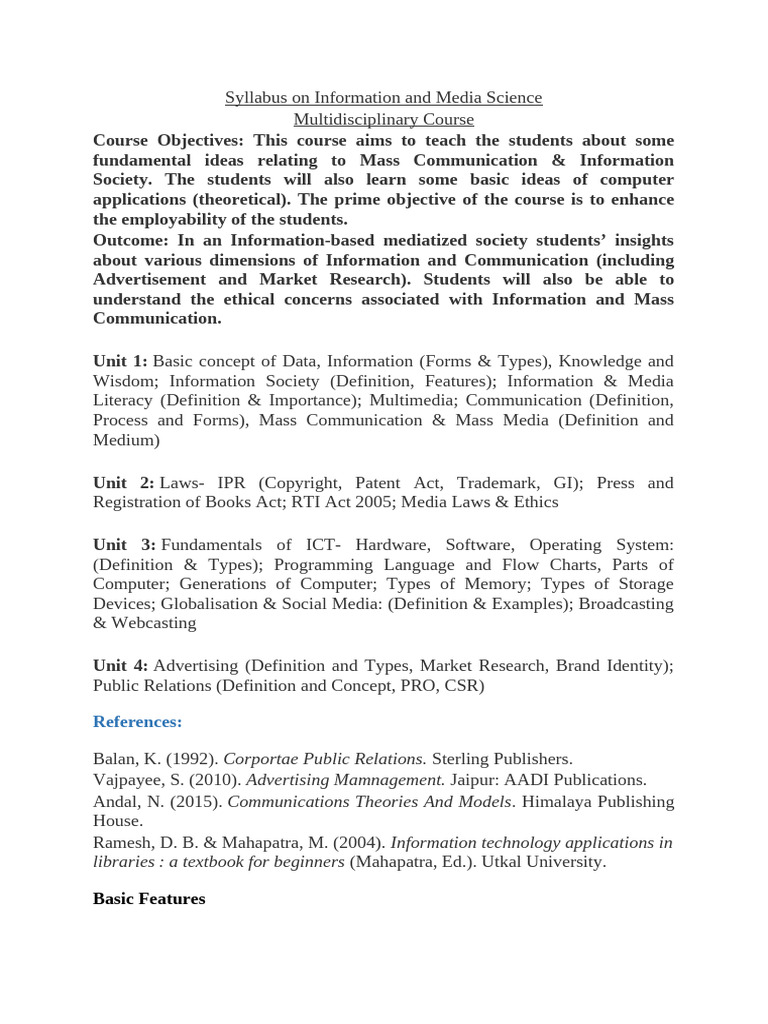 Syllabus On Information and Media Science | PDF | Academic Degree ...