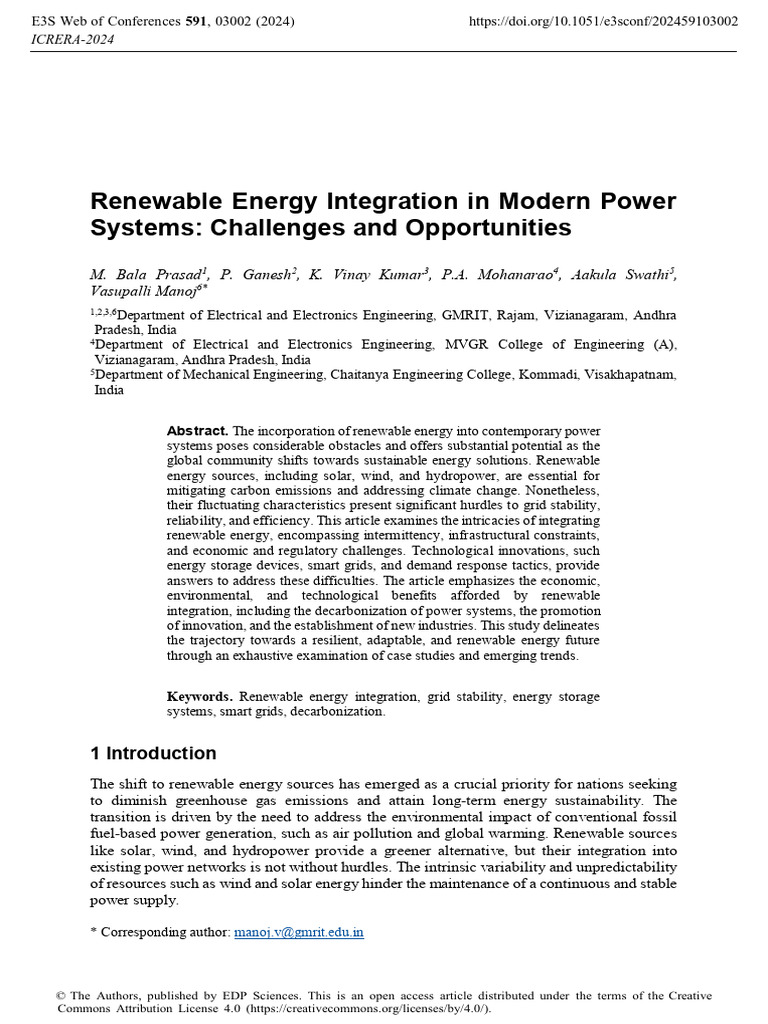 Renewable Energy Integration Challenges | PDF | Renewable Energy ...
