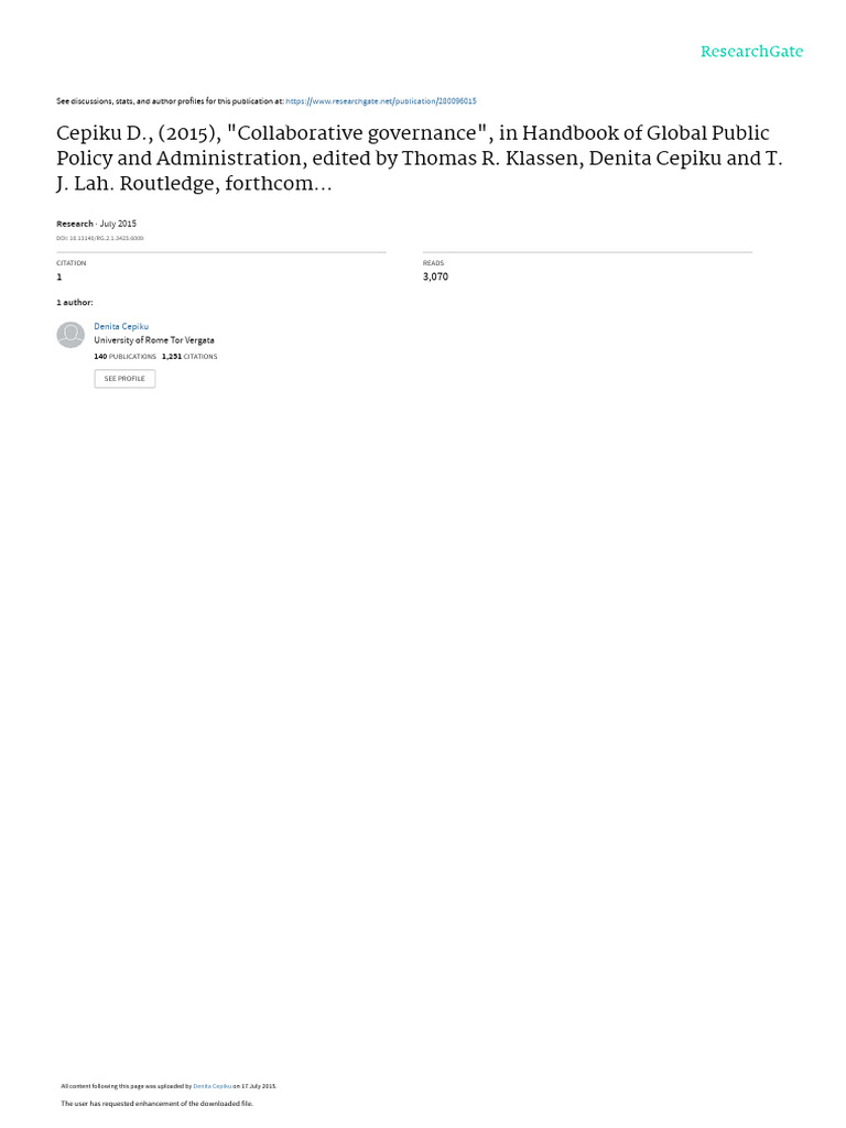 Collaborative Governance in Public Policy | PDF | Leadership | Governance