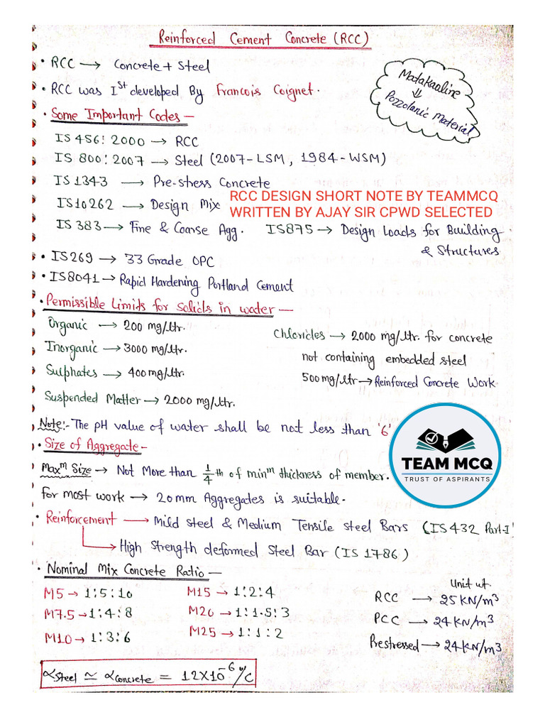 RCC Design Notes by Ajay Sir | PDF