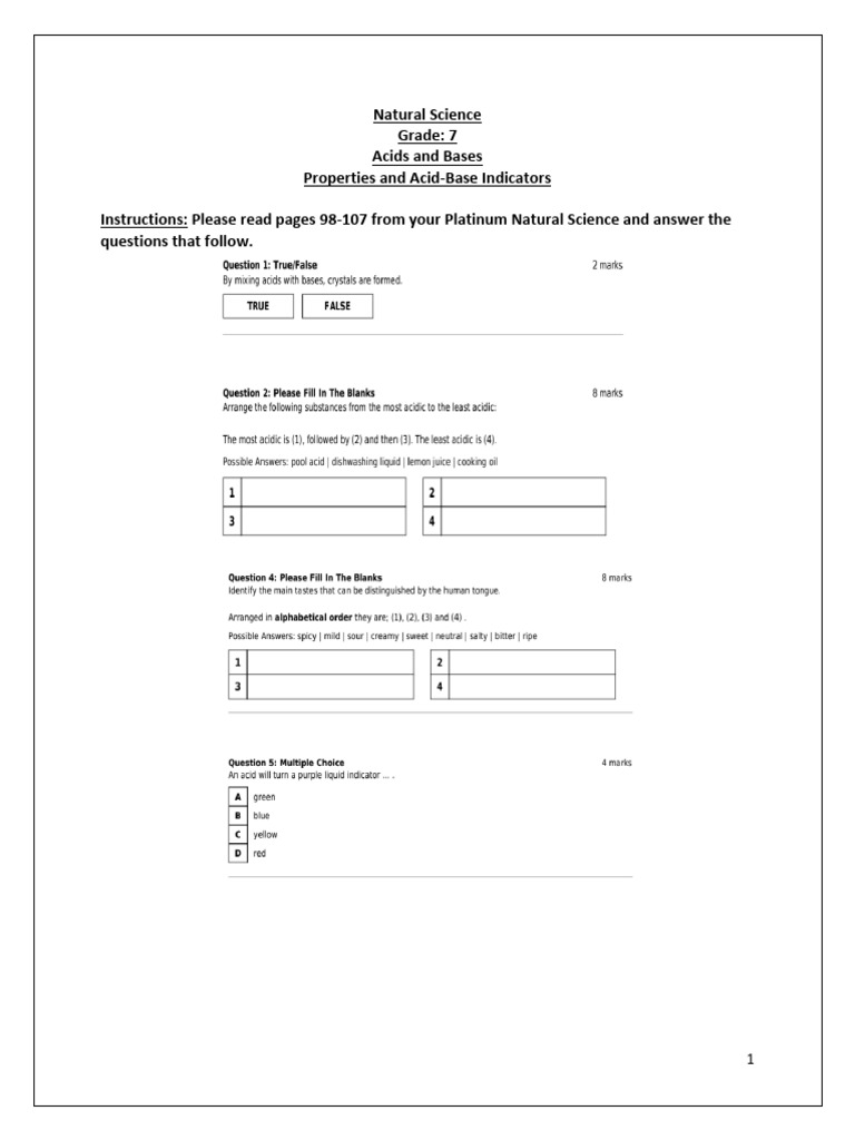 Acids and Bases: 7th Grade Science Guide | PDF