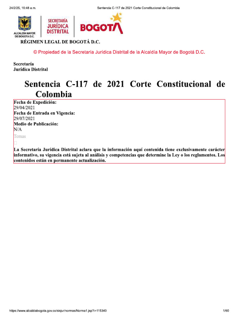 Sentencia C-117 de 2021 | PDF