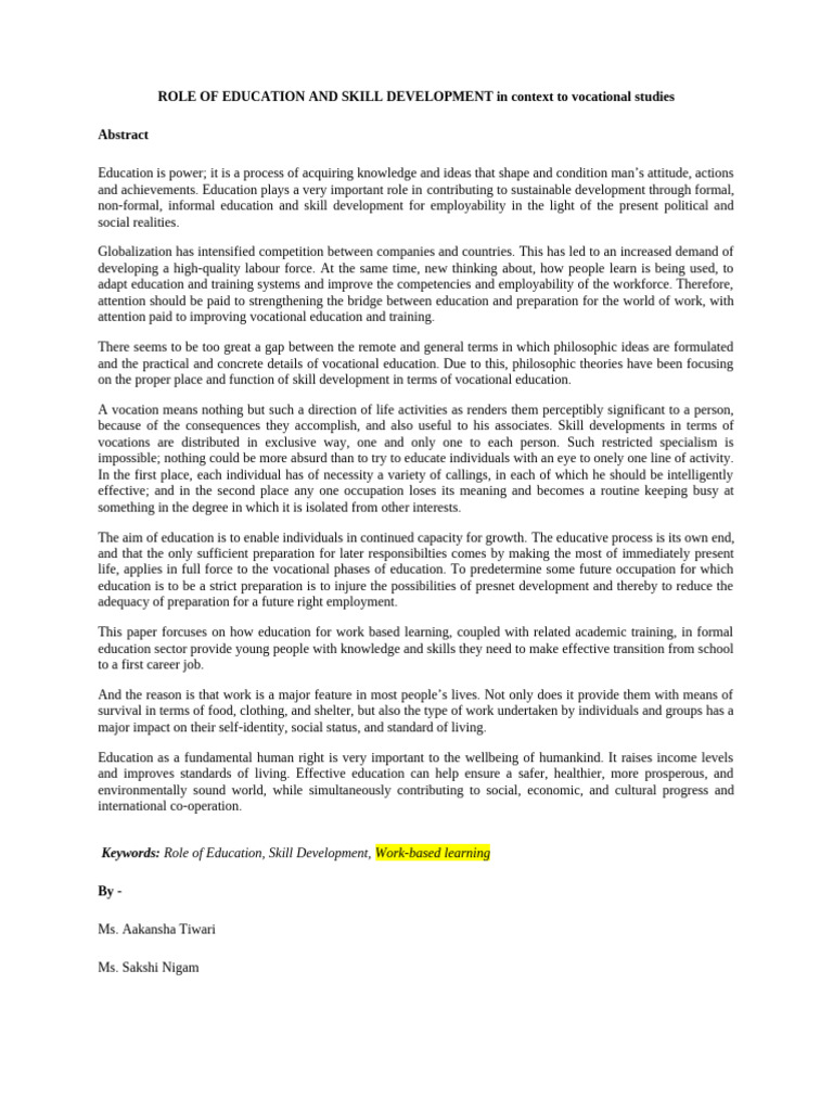 Role of Education and Skill Developmen - 15th Oct. - Abstract | PDF ...