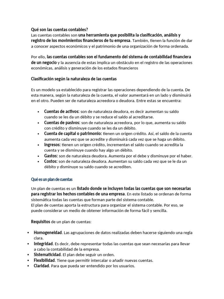 Cuentas Contables y Plan de Cuentas | PDF | Contabilidad | Estado ...