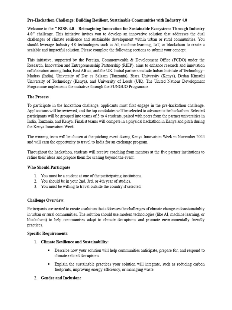 RISE 4.0: Climate Resilience Hackathon | PDF | Climate Change ...