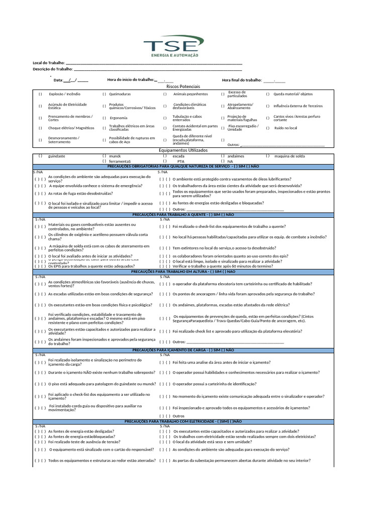 Checklist de Segurança no Trabalho | PDF | Eletricidade | Calor
