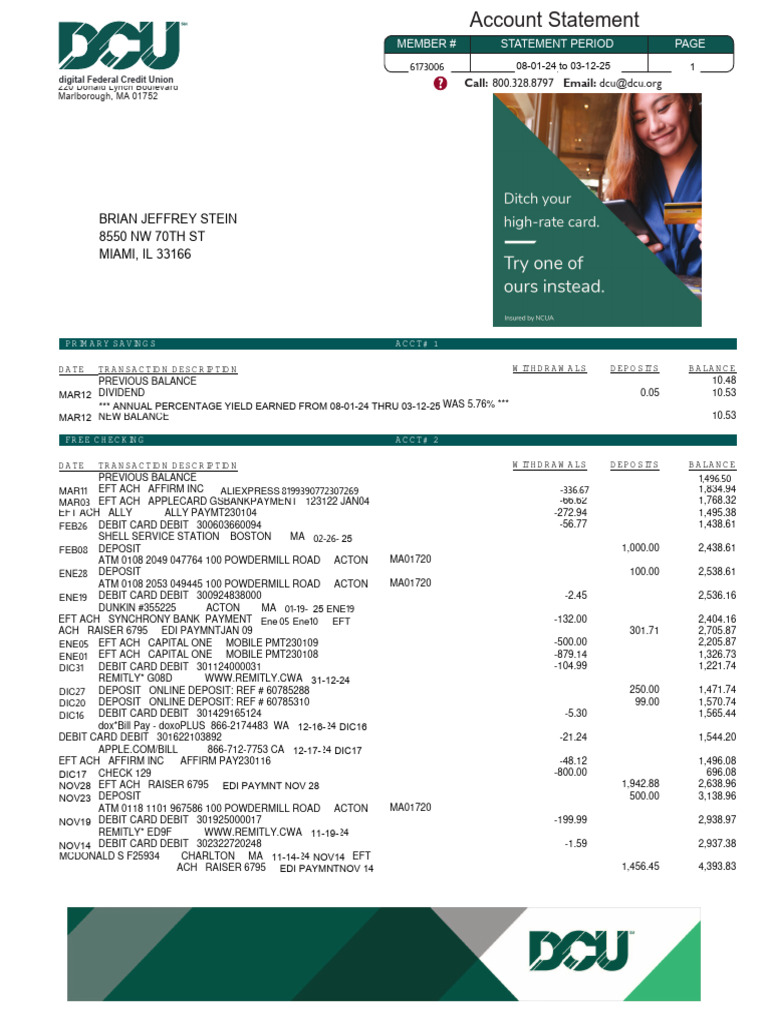 Account Statement Overview | PDF | Debit Card | Money