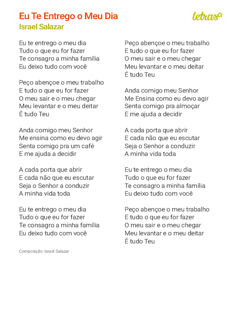 Eu Te Entrego o Meu Dia - Letra | PDF