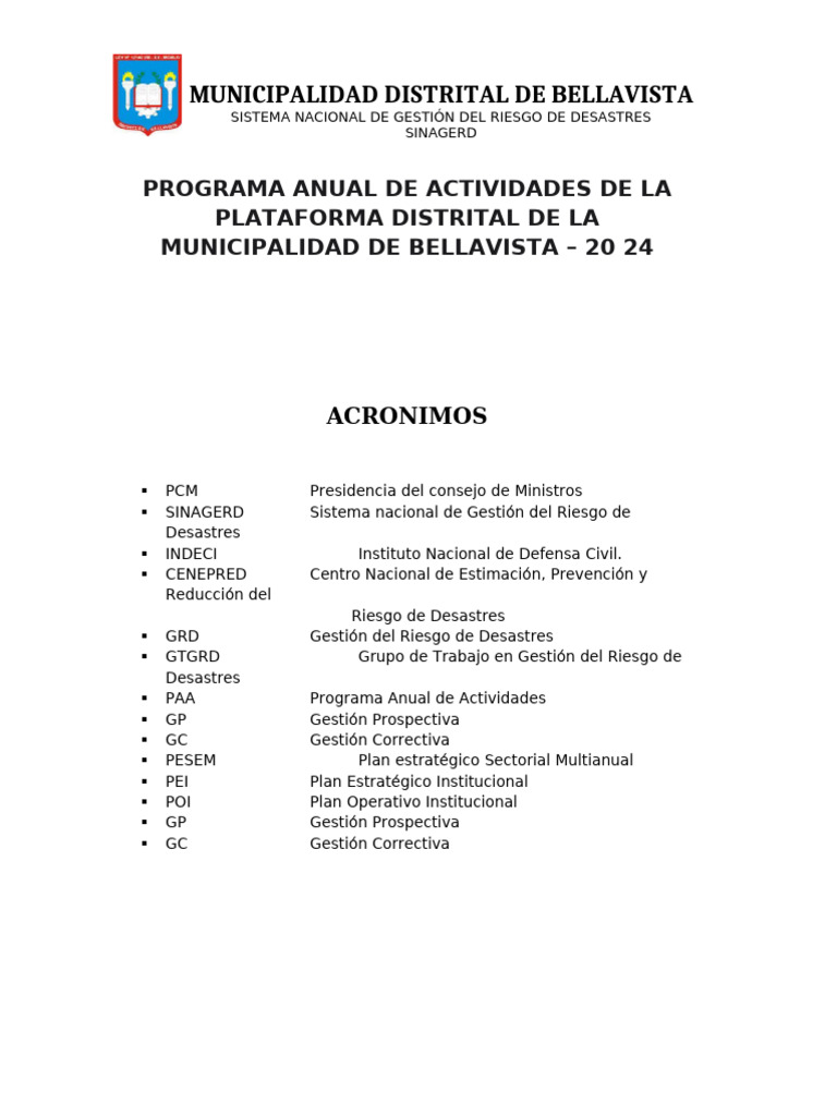 Plan de Trabajo de PDDC - 2024 | PDF | Defensa Civil