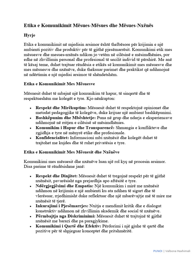 Etika e Komunikimit Mësues | PDF