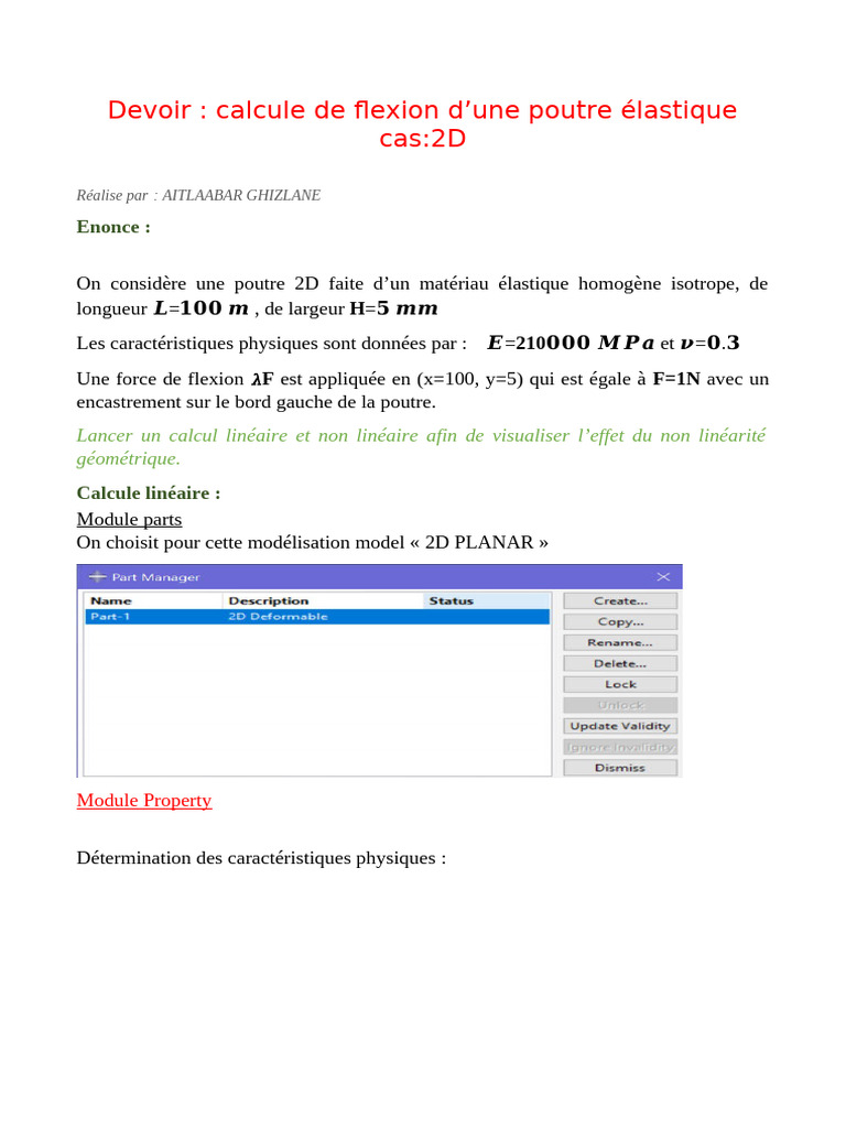 Calcul de flexion d'une poutre élastique 2D PDF Flexion (matériau — free download