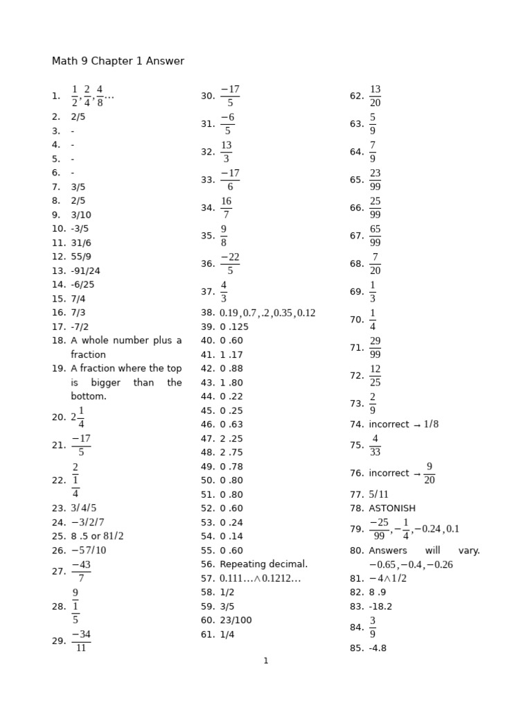 Math 9 Chapter 1 Solutions Guide | PDF | Real Analysis | Division ...