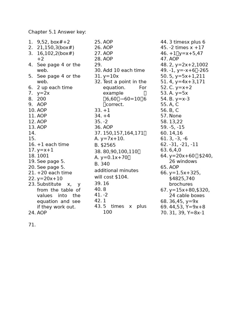 Chapter 5 Answer Key Summary | PDF