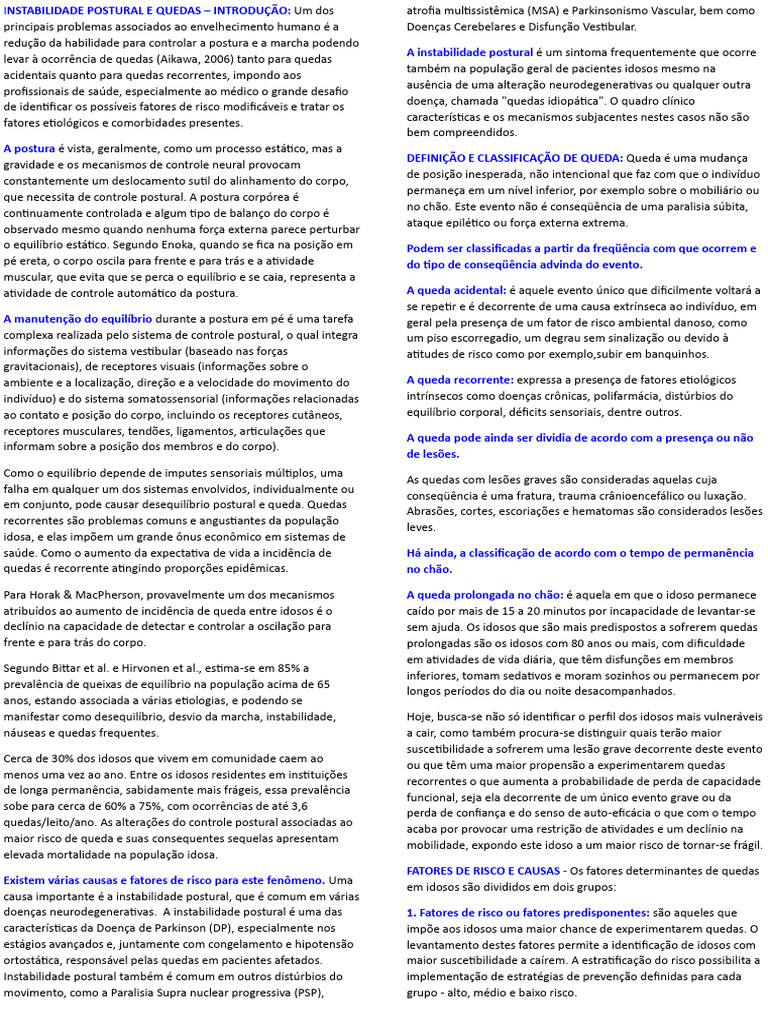 9 Instabilidade Postural e Quedas | PDF | Tempo | Fator de risco