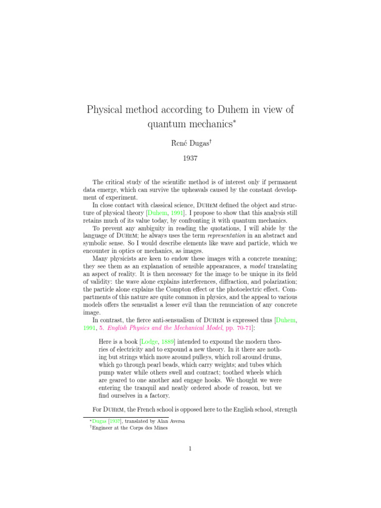 Dugas - 1937 - Physical Method According to Duhem in View of Quan | PDF ...