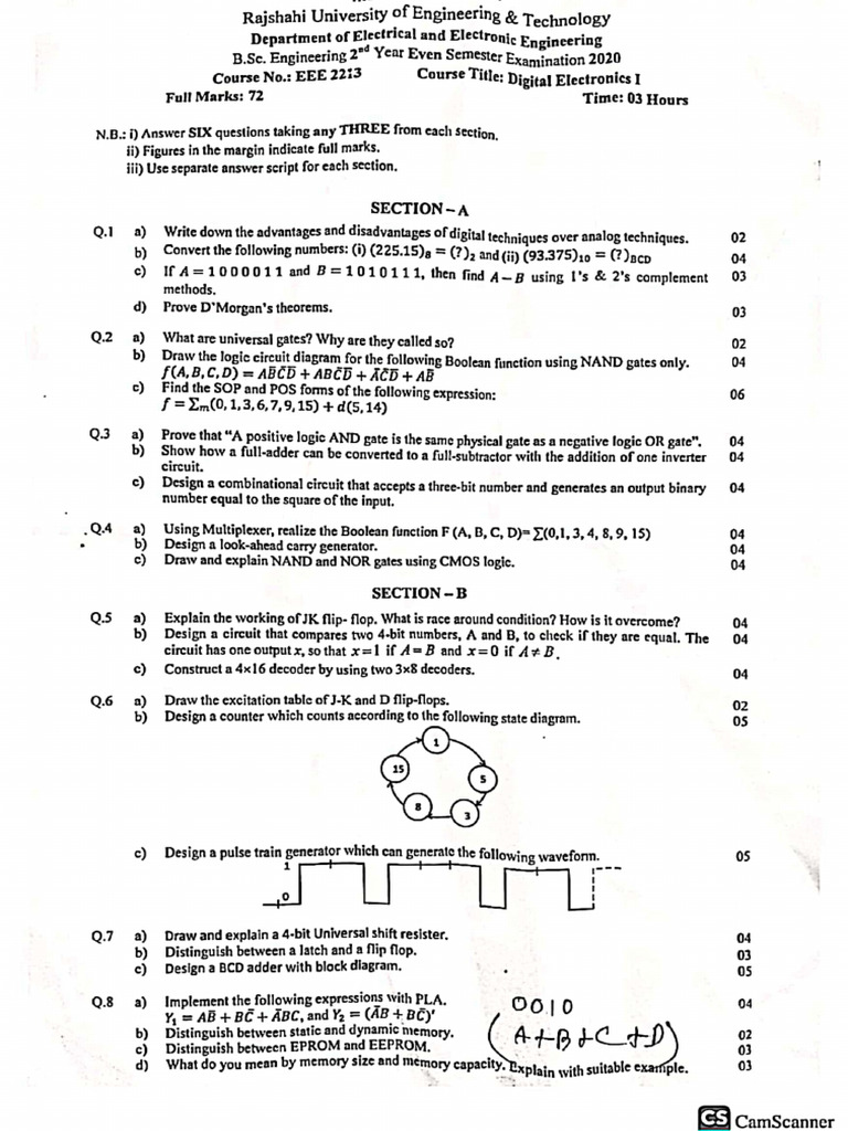 Digital Electronics I Semester Questions | PDF