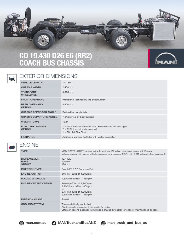 MAN 19.430 Coach Bus Specifications | PDF | Brake | Anti Lock Braking ...