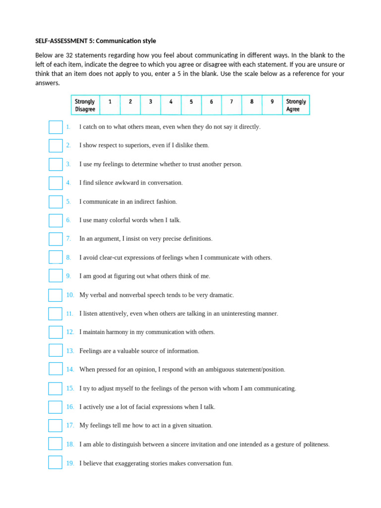 SELF-ASSESSMENT 5 Communication Style | PDF | Conversation | Nonverbal ...