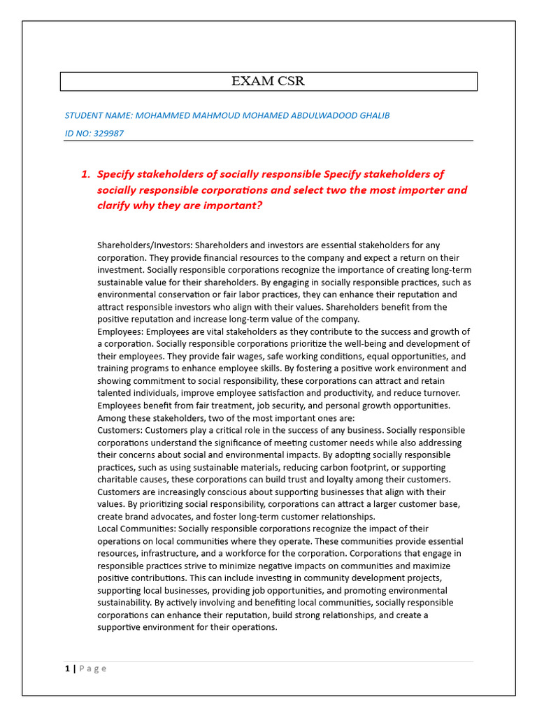 CSR Exam | PDF | Corporate Social Responsibility | Economies