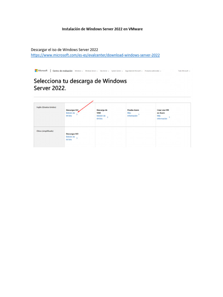 Instalación de Windows Server 2022 en VMware | PDF