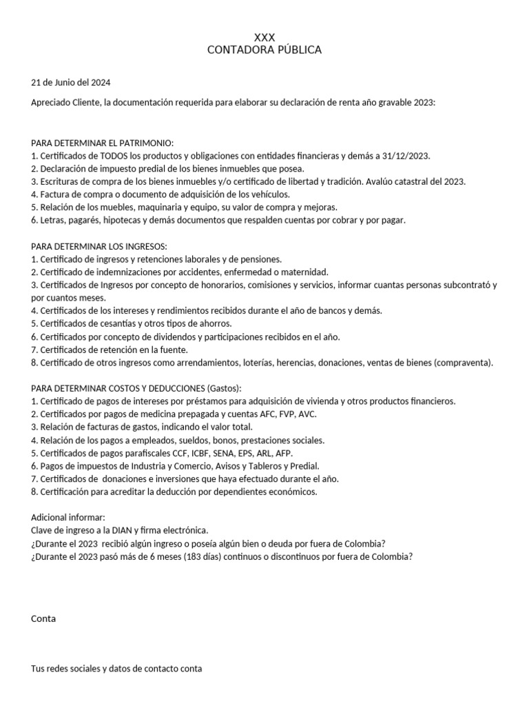 Documentación para Declaración de Renta 2023 | PDF