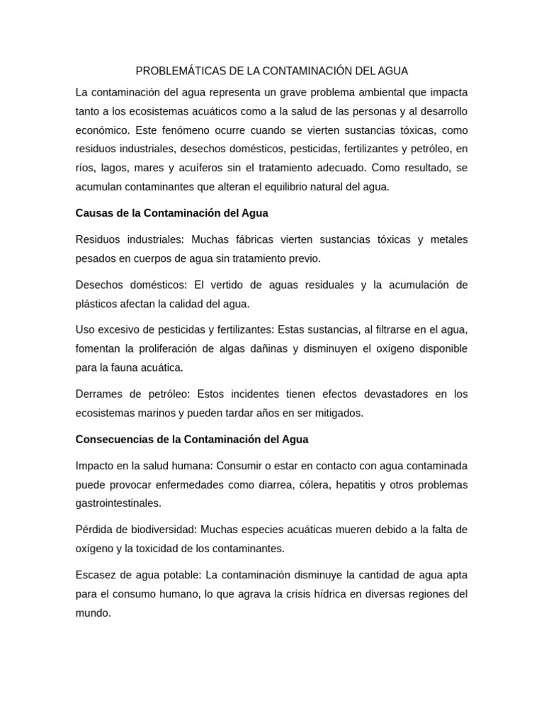 Problemáticas de la Contaminación del Agua | PDF